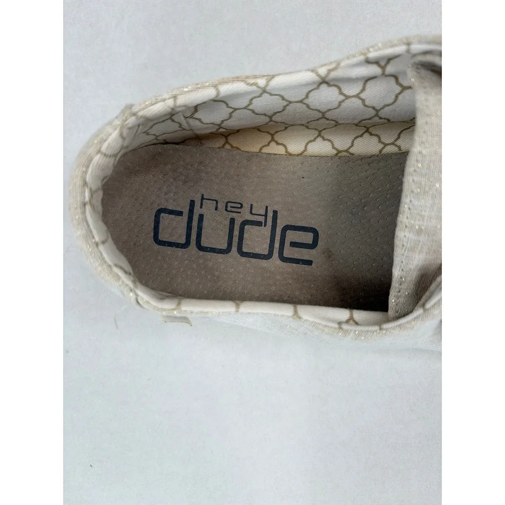 Hey Dude Wendy Sparkling Gold Slip On Loafers Womens 11 Cream Metallic 121419102